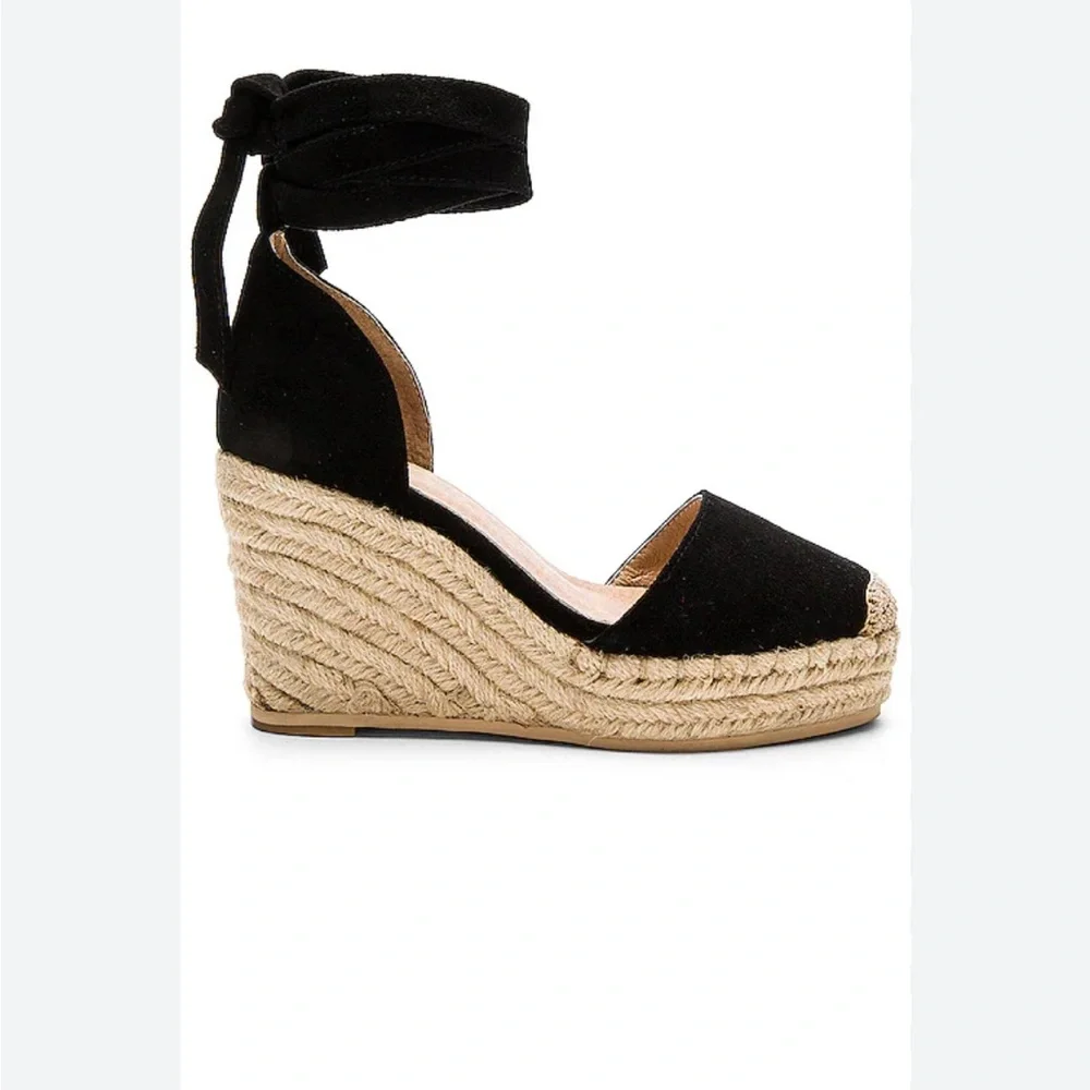 RAYE Black Espadrille Wedge Ankle-Tie Sandals - Picture 2 of 5